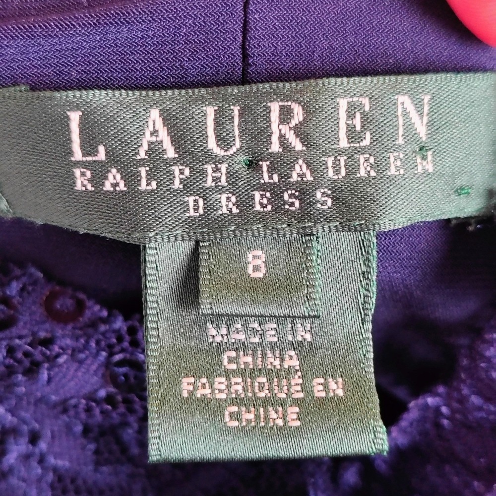 Lauren Ralph Lauren Navy Blue Sequin Floral Lace Cowl Neck Dress Womens 8 party - Picture 4 of 13